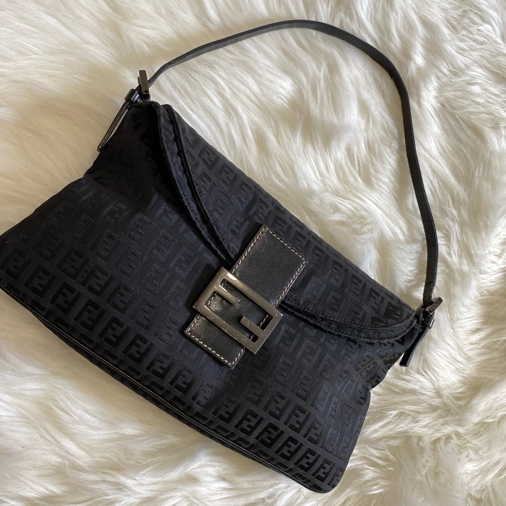 Authentic vintage Fendi black Zucca baguette